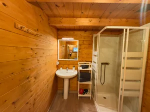 Salle de bain privée avec douche et lavabo