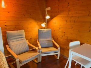 Coin lecture avec deux fauteuils et lampes